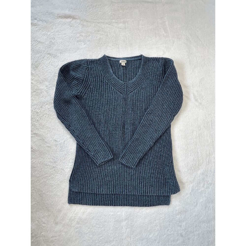Women's L.L. Bean Cable Knit V-neck Sweater Size Small, Dark Blue 100% Cotton